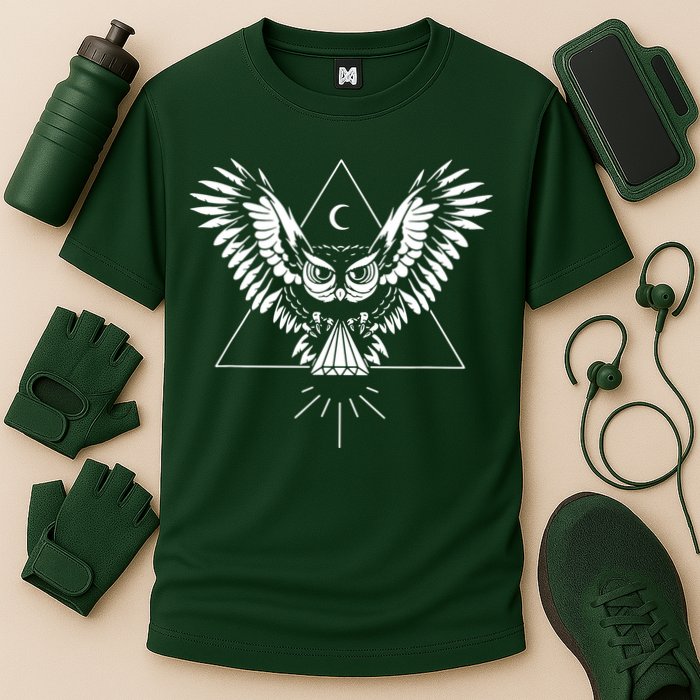 Owl Pyramid Secret Illuminati Owl Tattoo Style Cooling Performance Crew T-Shirt