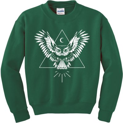 Owl Pyramid Secret Illuminati Owl Tattoo Style Kids Sweatshirt