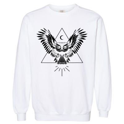 Owl Pyramid Secret Illuminati Owl Tattoo Style Garment-Dyed Sweatshirt