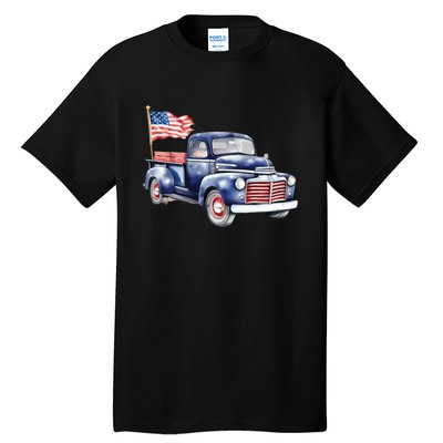 Oldtimer PickUp Truck Patriotic American Flag 4th Of July USA Tall T-Shirt