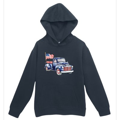 Oldtimer PickUp Truck Patriotic American Flag 4th Of July USA Urban Pullover Hoodie