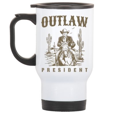 Outlaw President Trump Cowboy Trump 2024 Convicted Felon Stainless Steel Travel Mug