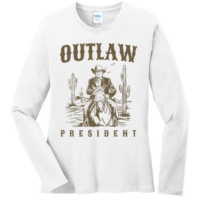 Outlaw President Trump Cow Trump 2024 Convicted Felon Ladies Long Sleeve Shirt