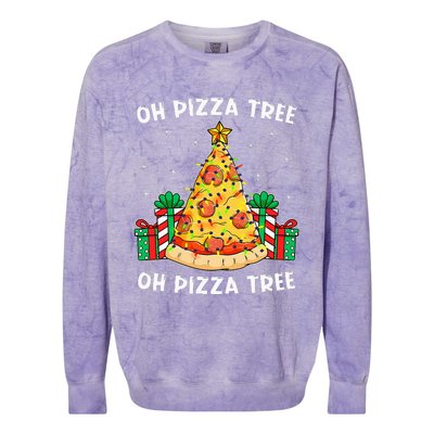 Oh Pizza Tree Xmas Food Present Christmas Pizza Tree Colorblast Crewneck Sweatshirt