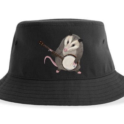 Opossum Playing The Banjo Gift Possum Gift Sustainable Bucket Hat