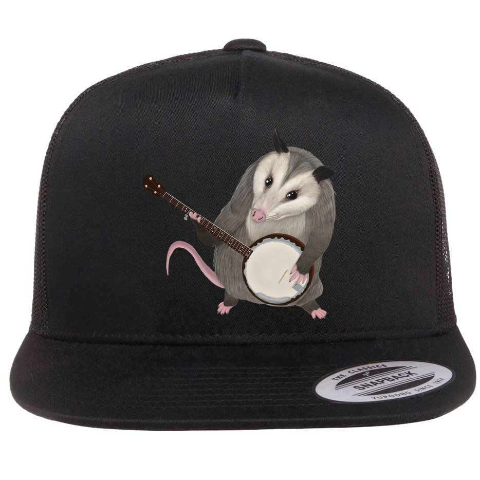 Opossum Playing The Banjo Gift Possum Gift Flatbill Hat