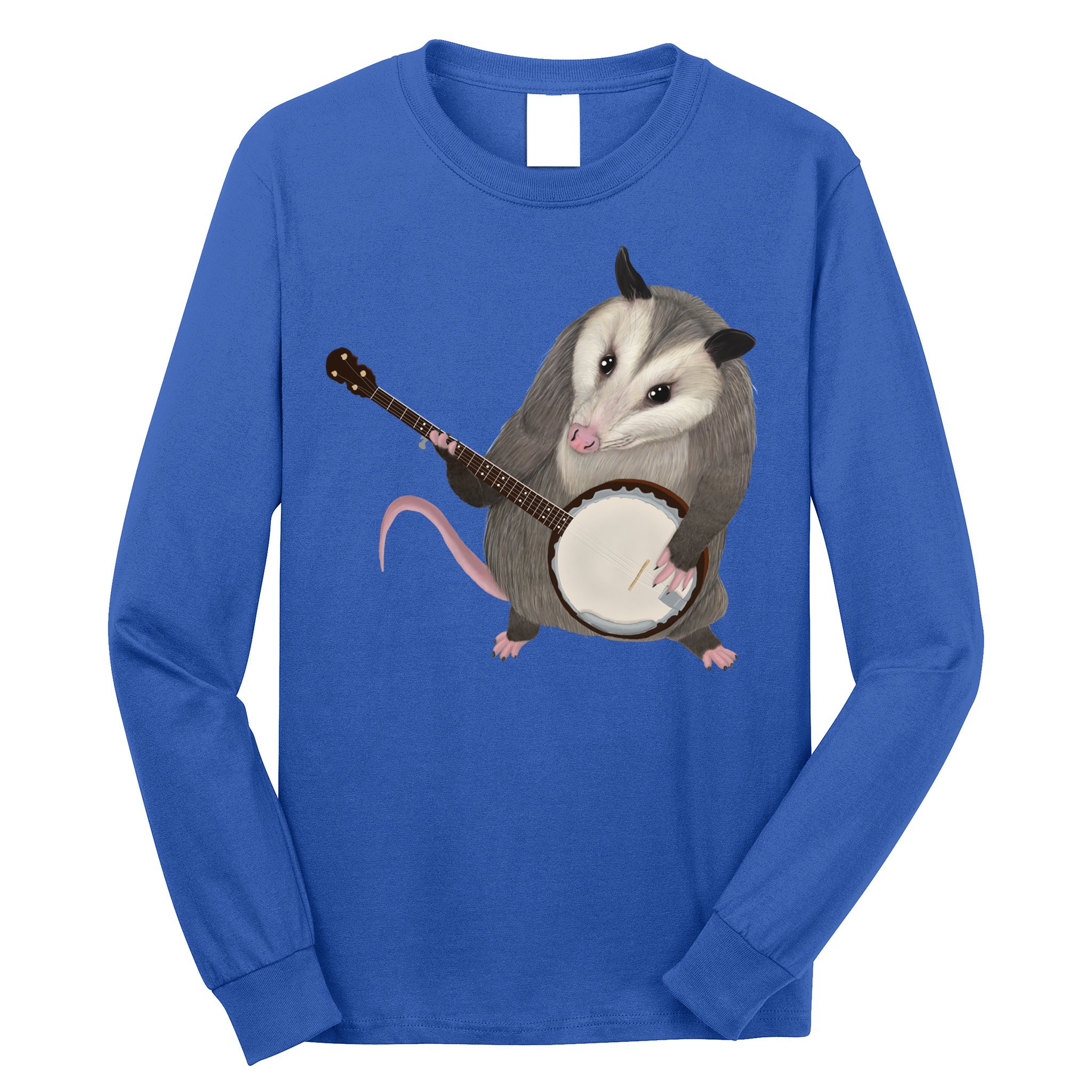 Opossum Playing The Banjo Gift Possum Gift Long Sleeve Shirt