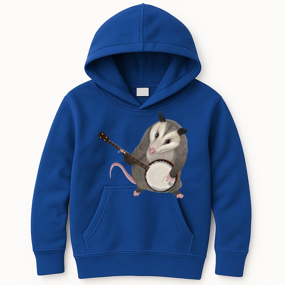 Opossum Playing The Banjo Gift Possum Gift Kids Hoodie