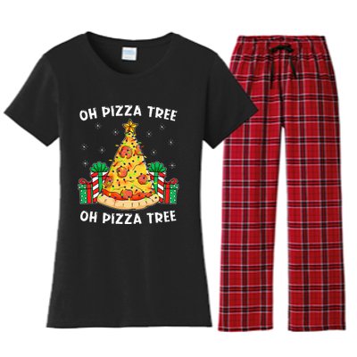 Oh Pizza Tree Xmas Food Present Christmas Pizza Tree Women's Flannel Pajama Set