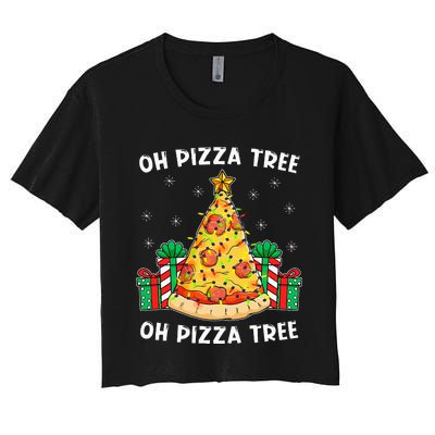 Oh Pizza Tree Xmas Food Present Christmas Pizza Tree Women's Crop Top Tee