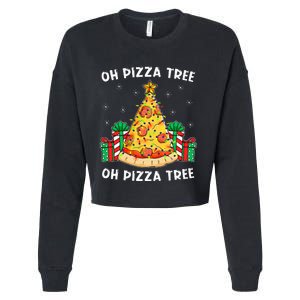 Oh Pizza Tree Xmas Food Present Christmas Pizza Tree Cropped Pullover Crew