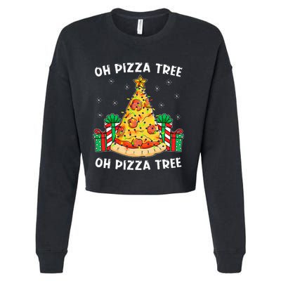 Oh Pizza Tree Xmas Food Present Christmas Pizza Tree Cropped Pullover Crew