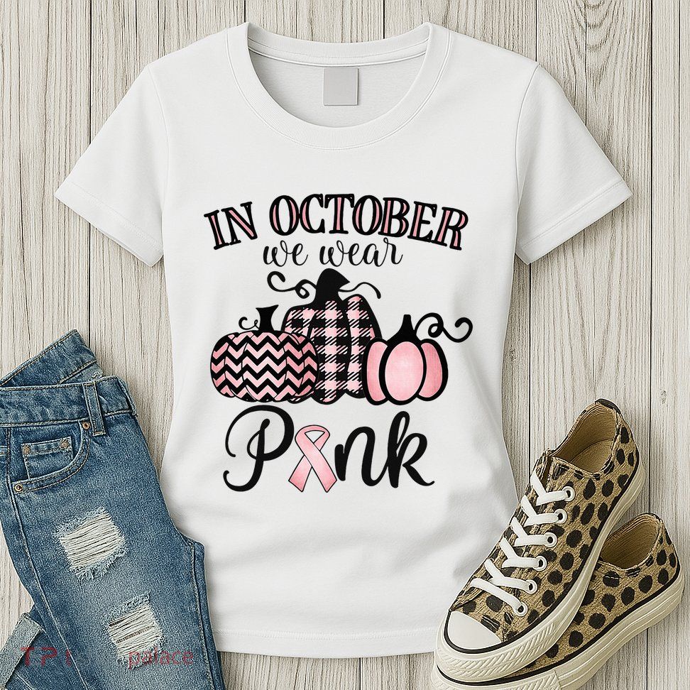 October Pink Thanksgiving Breast Cancer Support Womens T-Shirt