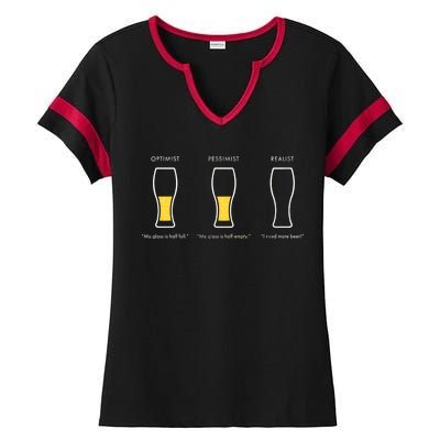 Optimist Pessimist Realist I Need A Beer Ladies Halftime Notch Neck Tee