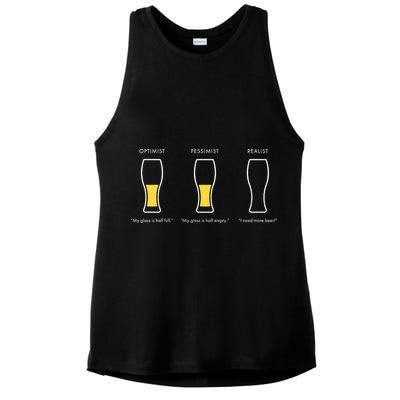 Optimist Pessimist Realist I Need A Beer Ladies PosiCharge Tri-Blend Wicking Tank