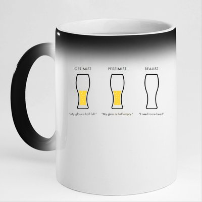 Optimist Pessimist Realist I Need A Beer 11oz Black Color Changing Mug