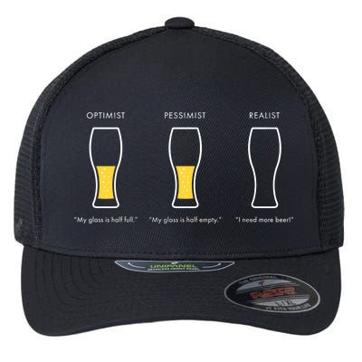 Optimist Pessimist Realist I Need A Beer Flexfit Unipanel Trucker Cap