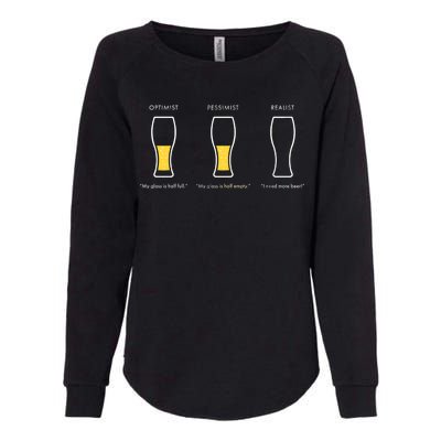 Optimist Pessimist Realist I Need A Beer Womens California Wash Sweatshirt