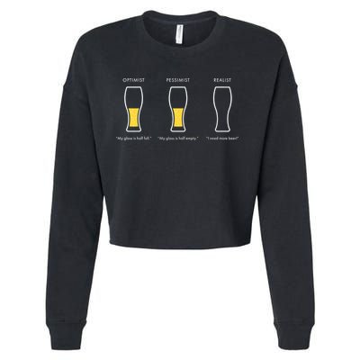 Optimist Pessimist Realist I Need A Beer Cropped Pullover Crew