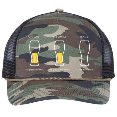 Optimist Pessimist Realist I Need A Beer Retro Rope Trucker Hat Cap