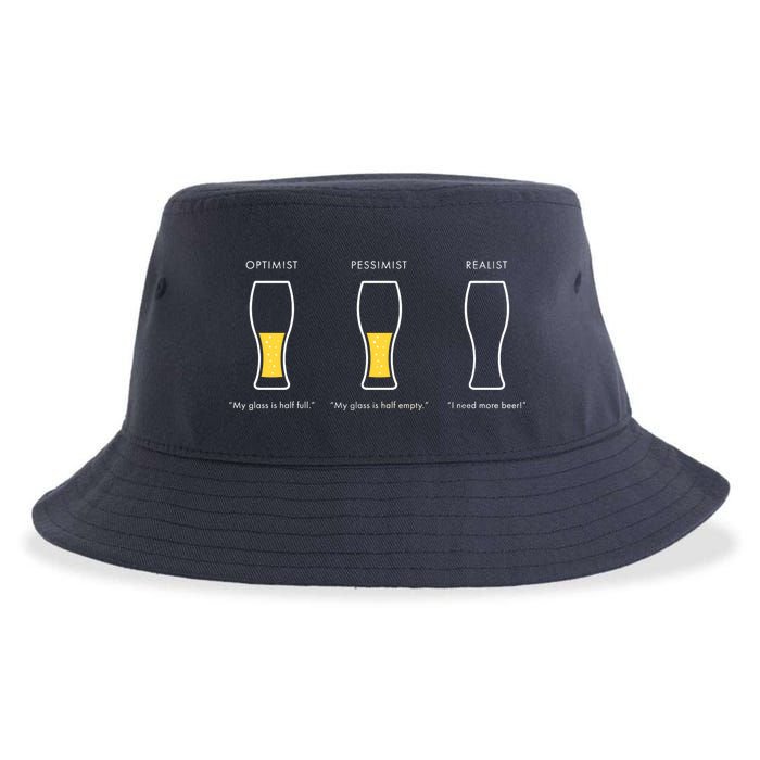 Optimist Pessimist Realist I Need A Beer Sustainable Bucket Hat