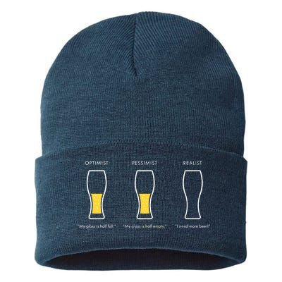 Optimist Pessimist Realist I Need A Beer Sustainable Knit Beanie