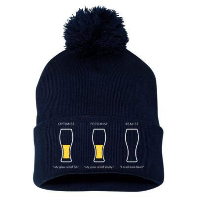 Optimist Pessimist Realist I Need A Beer Pom Pom 12in Knit Beanie