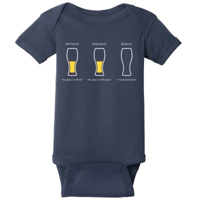 Optimist Pessimist Realist I Need A Beer Baby Bodysuit