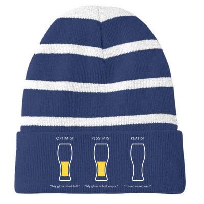 Optimist Pessimist Realist I Need A Beer Striped Beanie with Solid Band