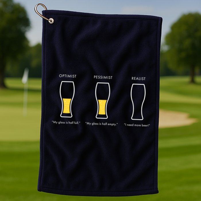 Optimist Pessimist Realist I Need A Beer Golf Towel
