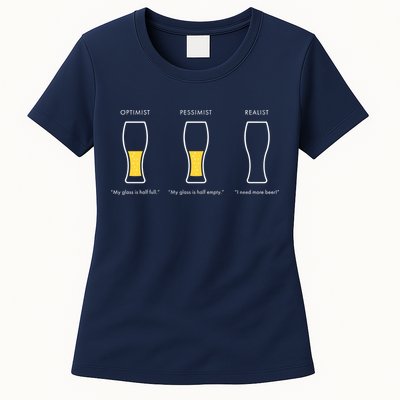 Optimist Pessimist Realist I Need A Beer Womens T-Shirt