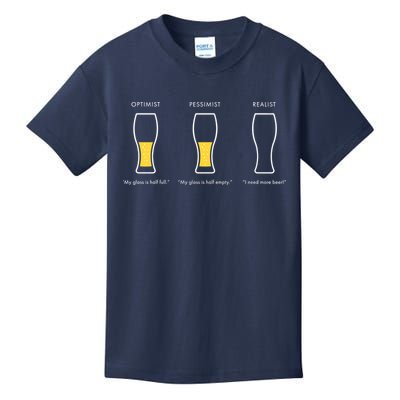 Optimist Pessimist Realist I Need A Beer Kids T-Shirt