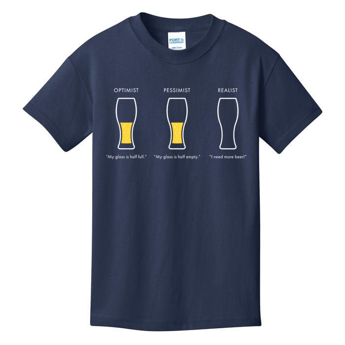 Optimist Pessimist Realist I Need A Beer Kids T-Shirt
