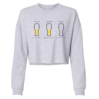 Optimist Pessimist Realist I Need A Beer Cropped Pullover Crew