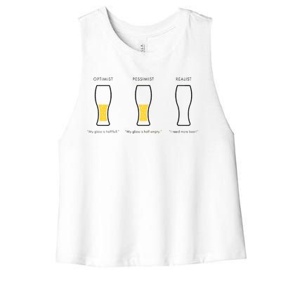 Optimist Pessimist Realist I Need A Beer Women's Racerback Cropped Tank