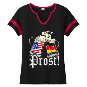 Oktoberfest Prost Usa Germany Flags Ladies Halftime Notch Neck Tee