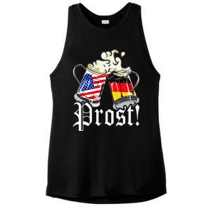 Oktoberfest Prost Usa Germany Flags Ladies PosiCharge Tri-Blend Wicking Tank