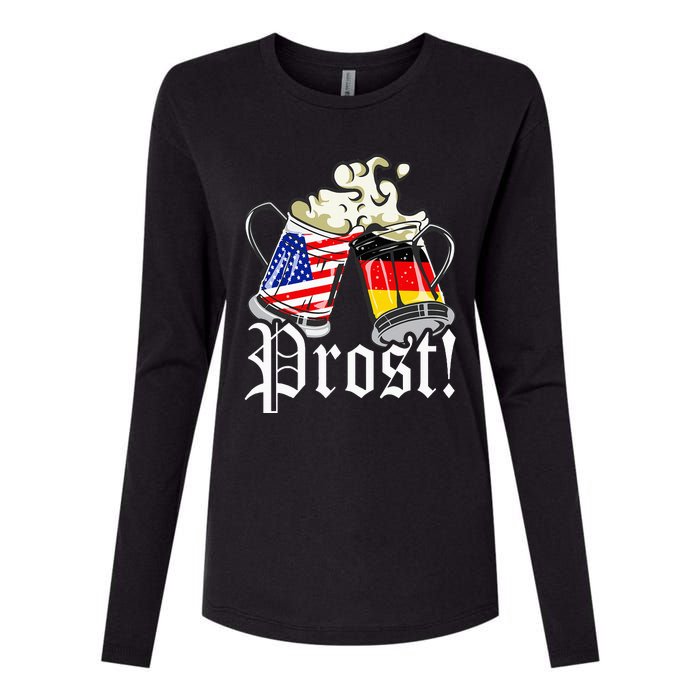 Oktoberfest Prost Usa Germany Flags Womens Cotton Relaxed Long Sleeve T-Shirt