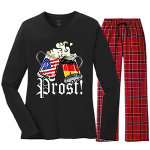 Oktoberfest Prost Usa Germany Flags Women's Long Sleeve Flannel Pajama Set 