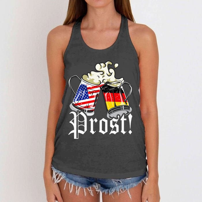 Oktoberfest Prost Usa Germany Flags Women's Knotted Racerback Tank