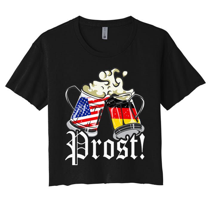 Oktoberfest Prost Usa Germany Flags Women's Crop Top Tee