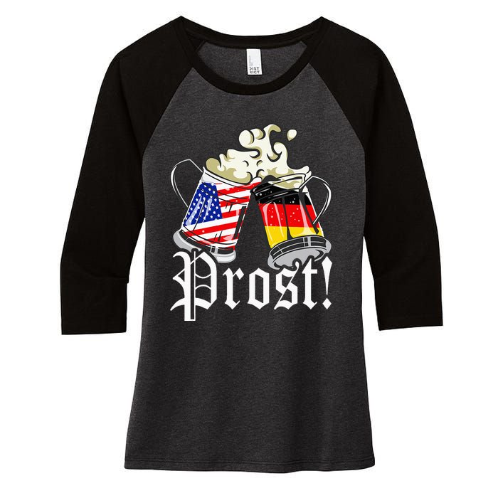 Oktoberfest Prost Usa Germany Flags Women's Tri-Blend 3/4-Sleeve Raglan Shirt