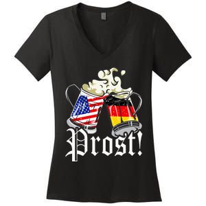 Oktoberfest Prost Usa Germany Flags Women's V-Neck T-Shirt