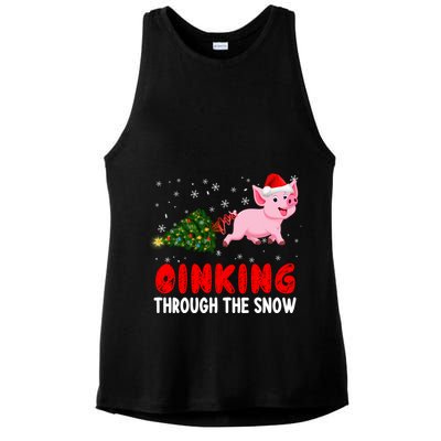 Oinking Pig Under Snow Christmas Tree Santa Pig Farm Farmer Gift Ladies PosiCharge Tri-Blend Wicking Tank