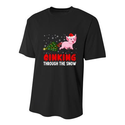 Oinking Pig Under Snow Christmas Tree Santa Pig Farm Farmer Gift Youth Performance Sprint T-Shirt