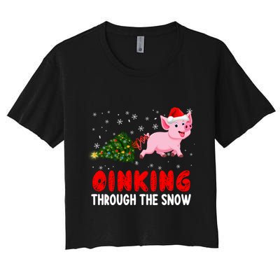 Oinking Pig Under Snow Christmas Tree Santa Pig Farm Farmer Gift Crop Top