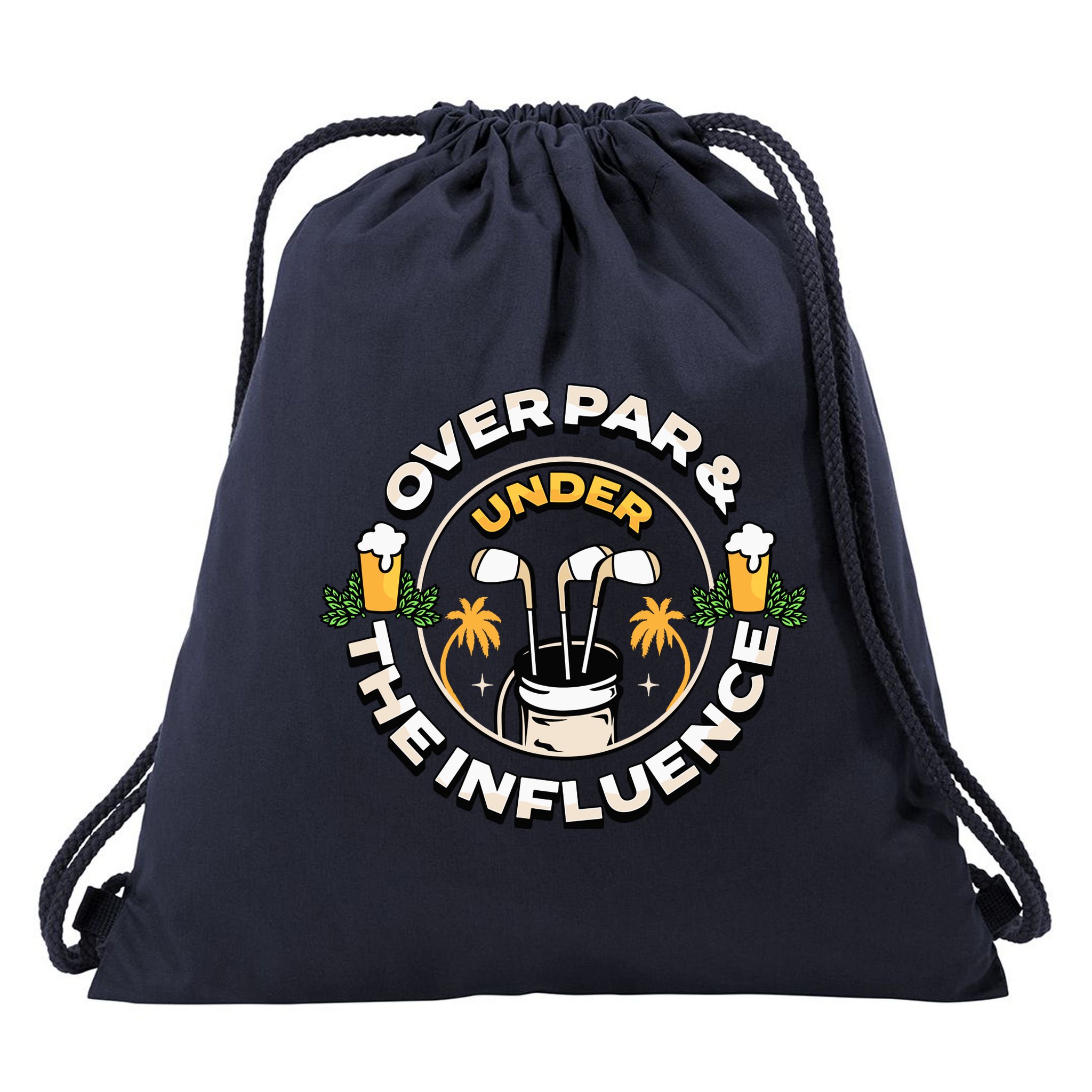 Over Par & Under The Influence Funny Golf Drawstring Bag