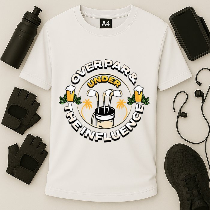 Over Par & Under The Influence Funny Golf Cooling Performance Crew T-Shirt