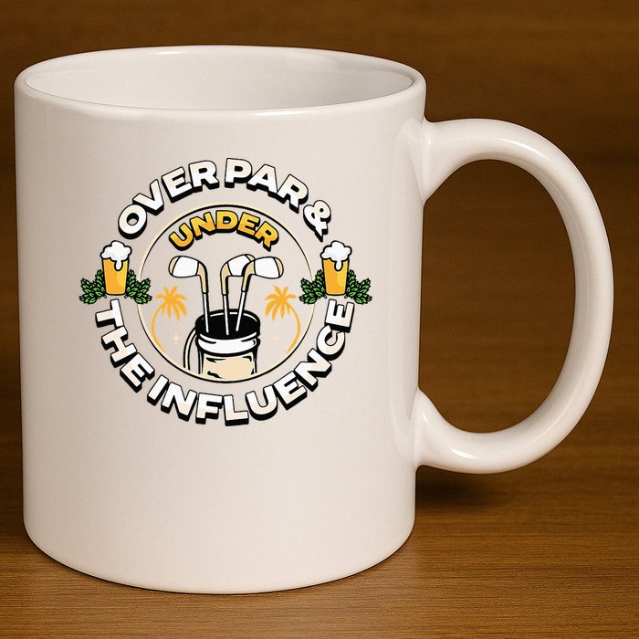 Over Par & Under The Influence Funny Golf 11oz C Handle Ceramic Mug