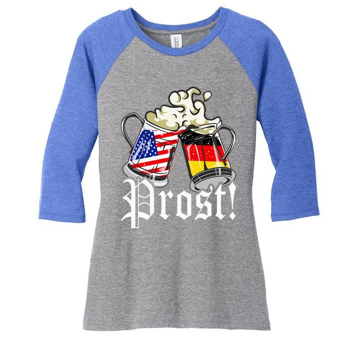 Oktoberfest Prost Usa Germany Flags Women's Tri-Blend 3/4-Sleeve Raglan Shirt